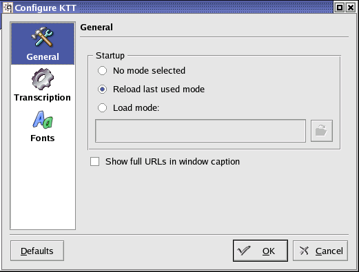 Configure dialog - General page